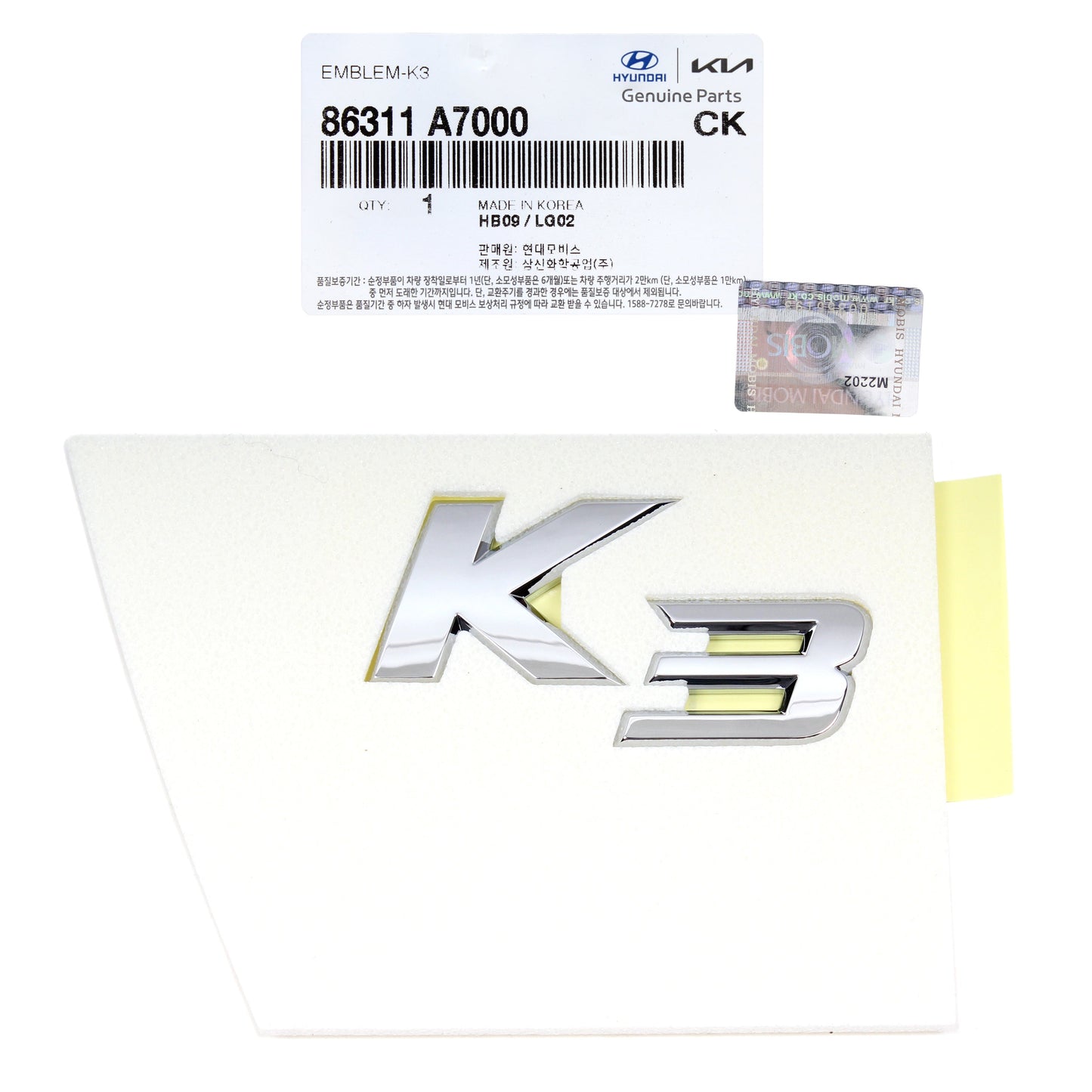 GENUINE Rear Trunk K3 Nameplate Emblem for 14-18 Kia Forte Cerato 86311A7000