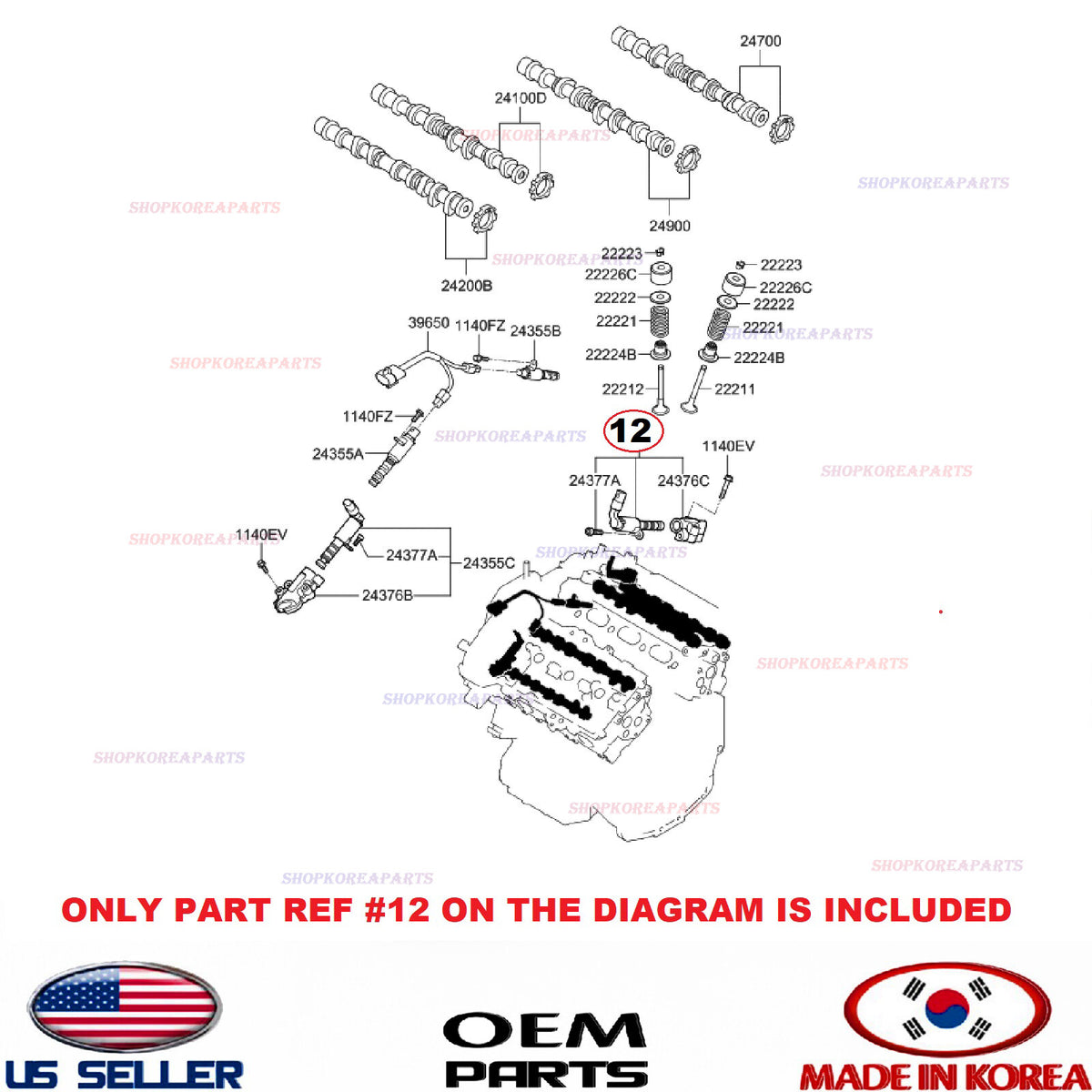 GENUINE OEM Right Exhaust Variable Valve Timing Solenoid Hyundai Kia 24360-3CAB2