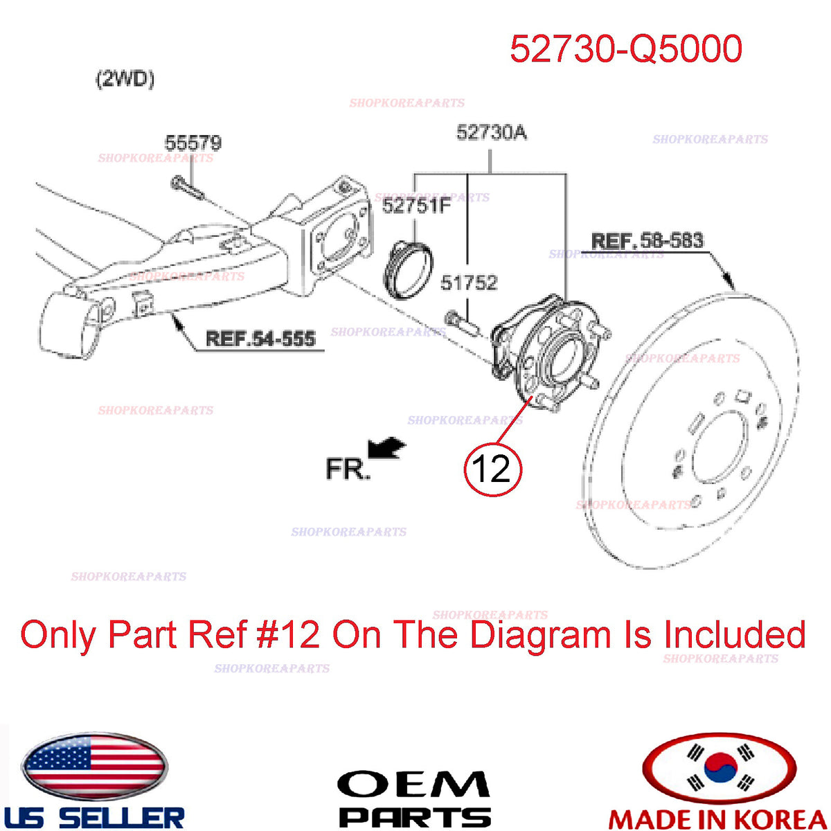 GENUINE Rear Wheel Hub Assembly ⭐OEM⭐ Kia Seltos 2wd 2021-2025 52730-Q5000
