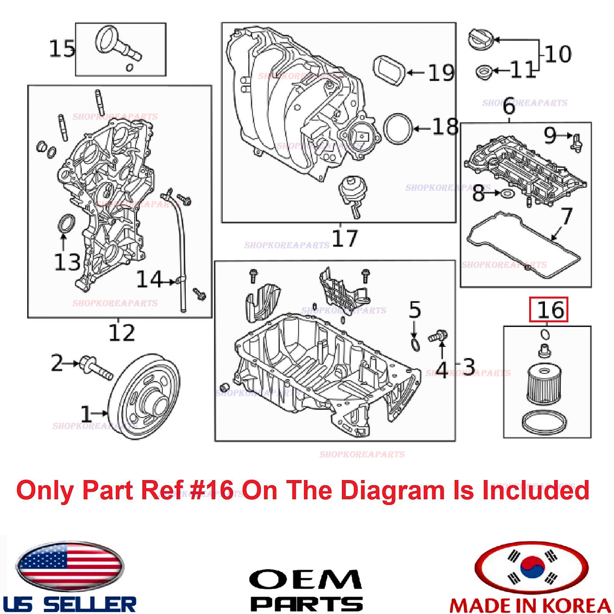 GENUINE Engine Oil Filter Kit ⭐OEM⭐ HYUNDAI 2.0L *See compatibility 263502J001