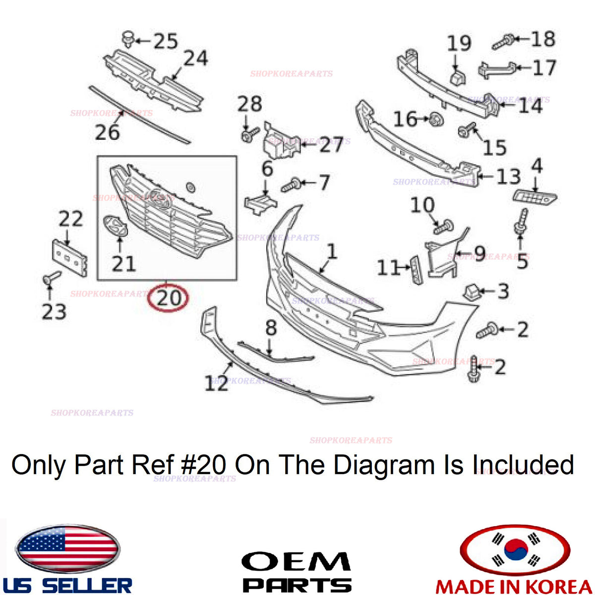 GENUINE Front Radiator Grille ⭐OEM⭐ ELANTRA Sedan 2019-2020 With Distance Sensor