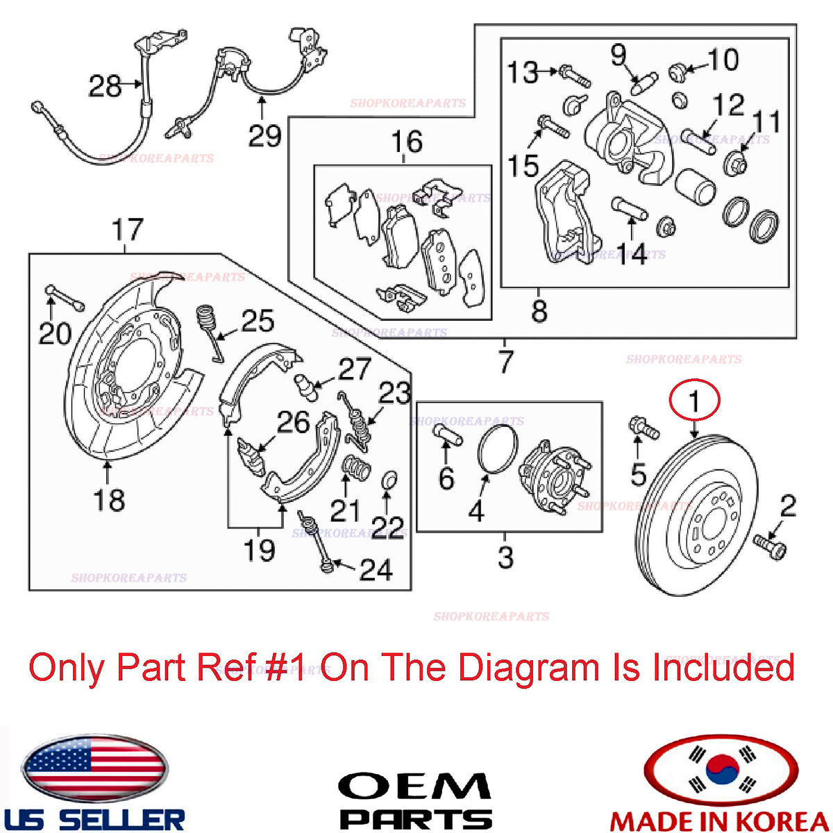 1pcs GENUINE Rear Disc Brake Rotor Assy ⭐OEM⭐ HYUNDAI KIA *See Compatibility