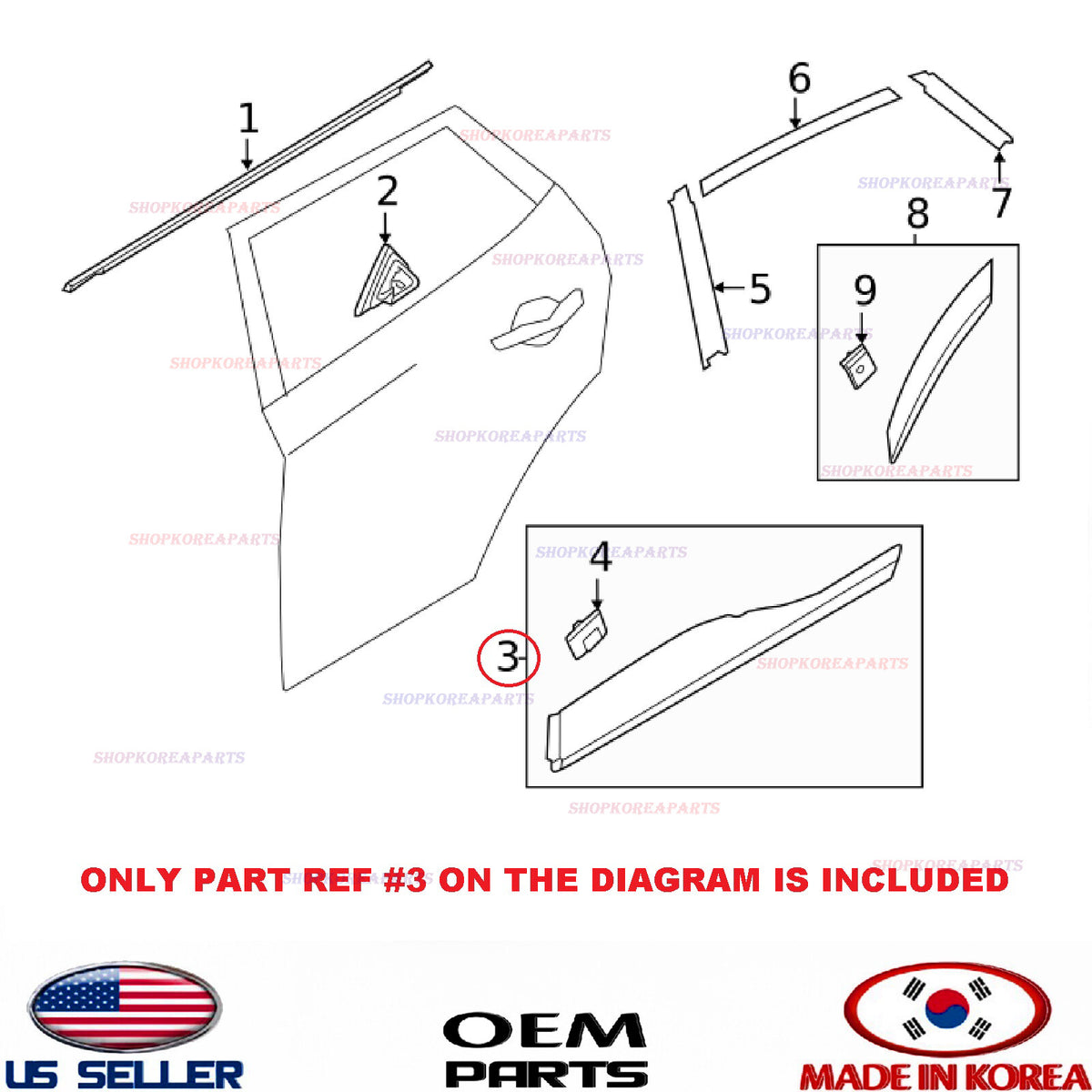 GENUINE Rear Door Molding Garnish RIGHT Passenger Side ⭐OEM⭐ KONA 2018-2023