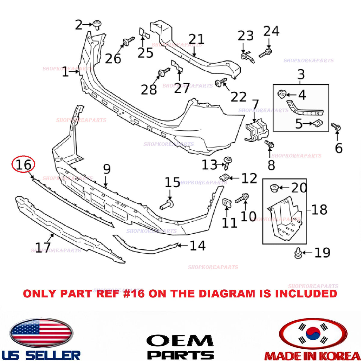GENUINE OEM Rear Bumper Lower Center Molding 19–20 Hyundai Santa Fe 86699-S2000
