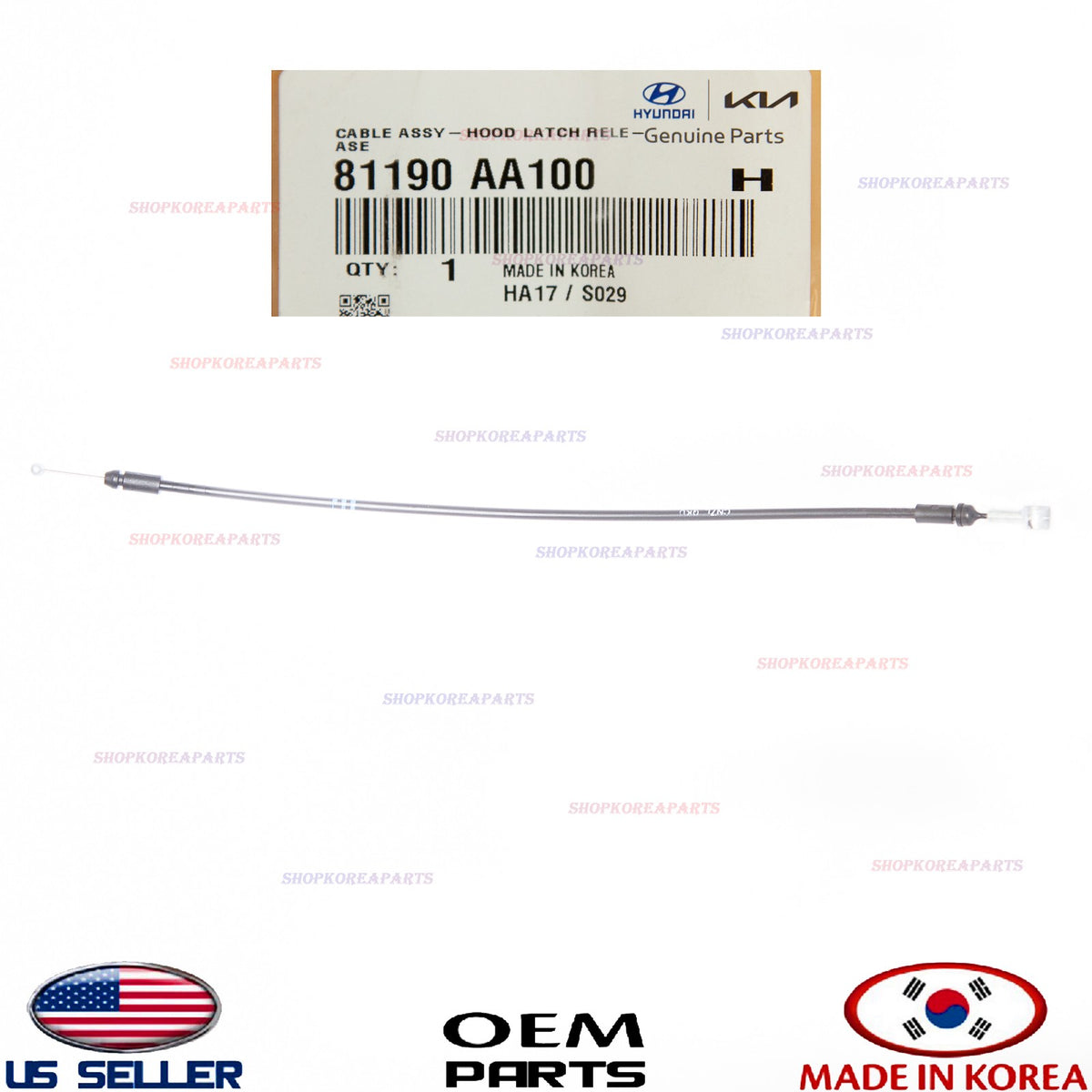 GENUINE Hood Latch Release Cable Front 2021-2025 Hyundai Elantra 81190-AA100