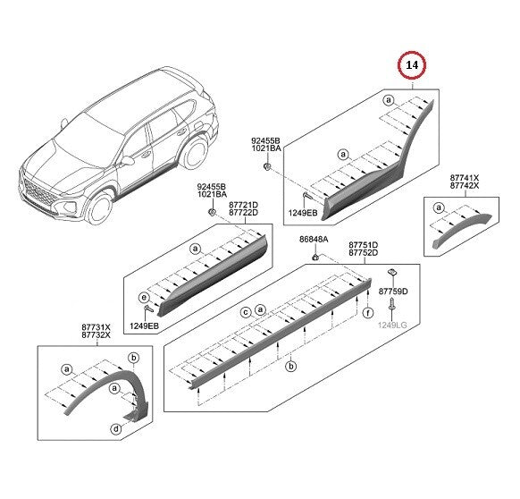 Rear Door Lower Molding Right Passenger Side w/Chrome Garnish Santa Fe 2019-2023
