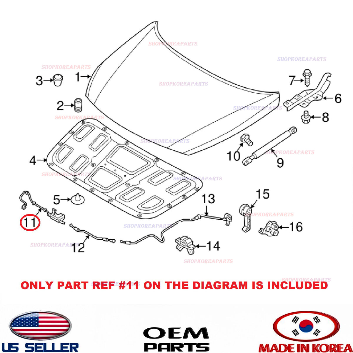 GENUINE OEM Hood Lock Latch Release 2018–2019 Hyundai Sonata 81130-C1500