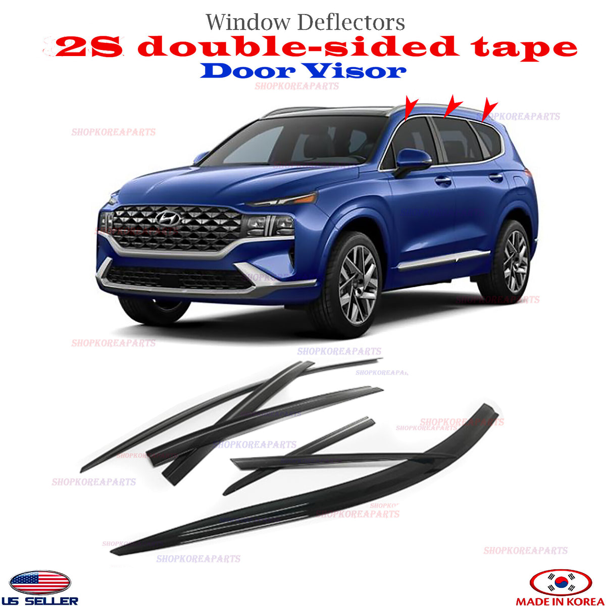 3M Tape SMOKE DOOR VISOR WINDOW VENT DEFLECTOR fits SANTA FE 2019-2023⭐6pcs⭐