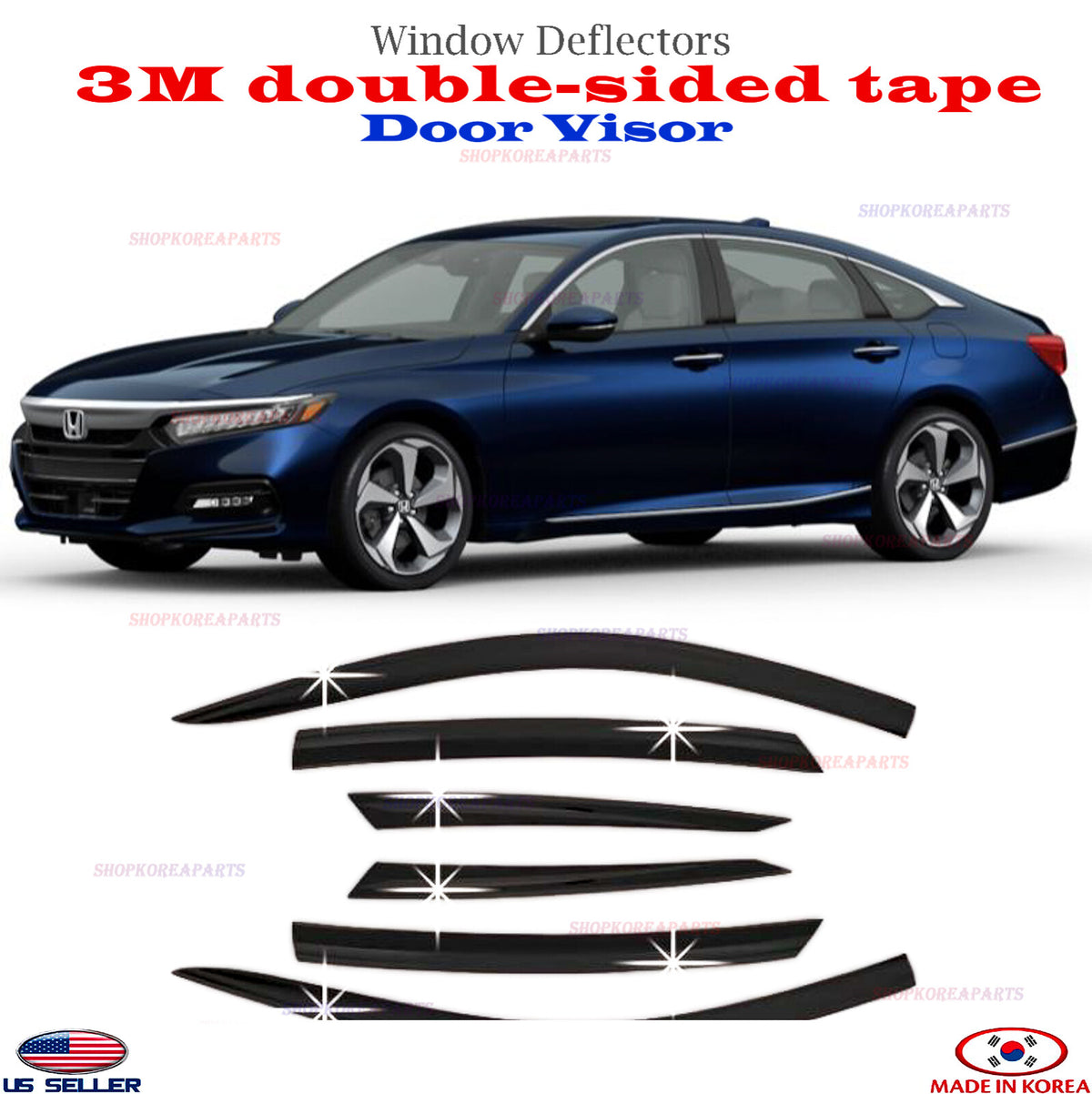 3M Tape SMOKED DOOR VISOR WINDOW VENT DEFLECTOR ⭐6pcs⭐Honda Accord 4DR 2018-2022