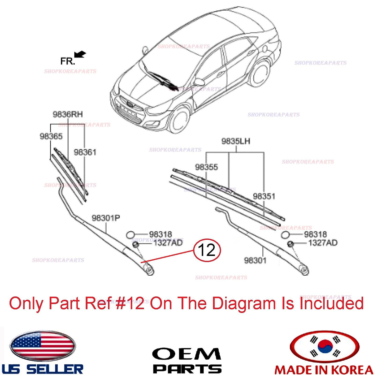 GENUINE Windshield Wiper Arm RIGHT Passenger Side ⭐OEM⭐ HYUNDAI ACCENT 2012-2017