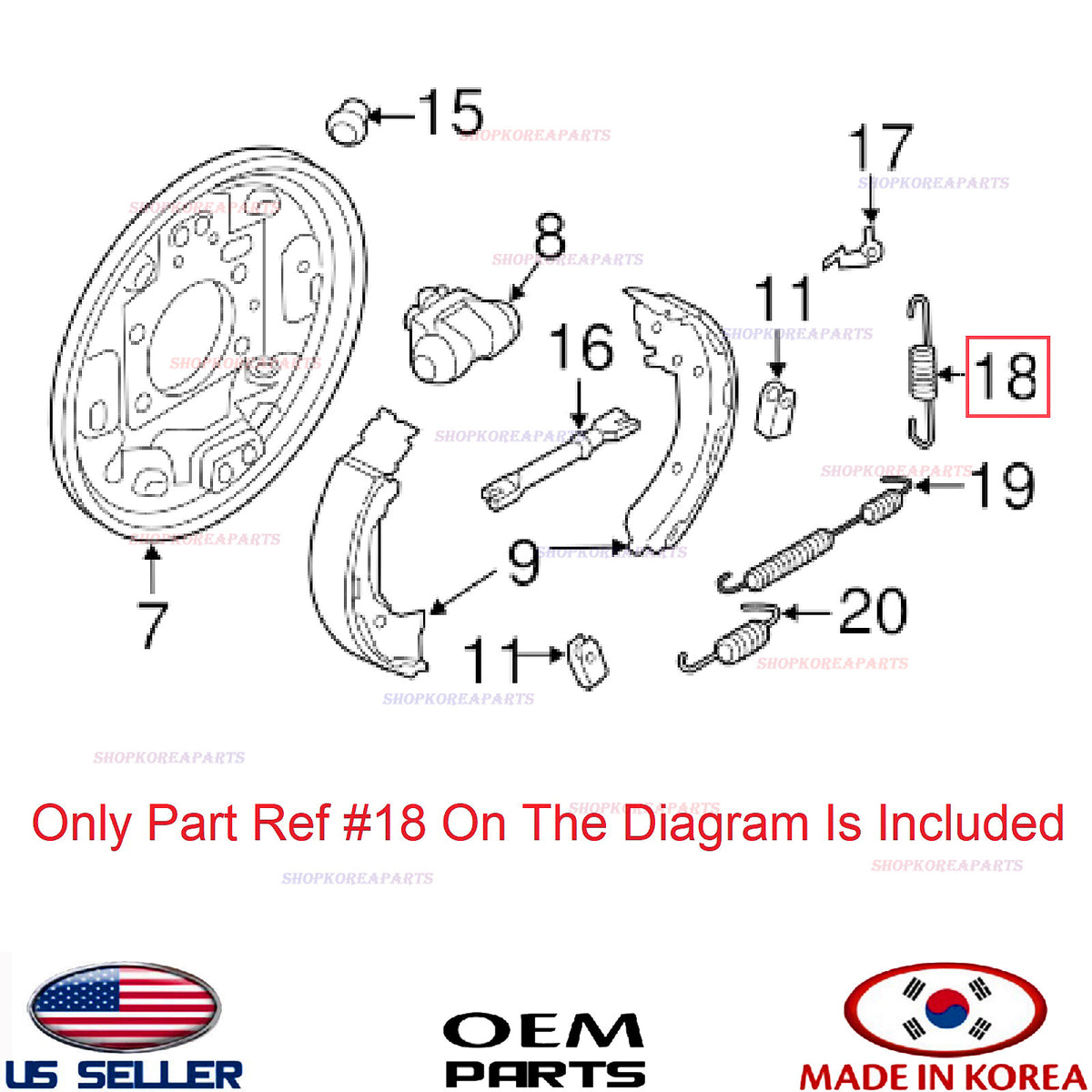 GENUINE Rear Drum Brake Adjusting Spring RIGHT OEM Hyundai Kia *See Compatibilit