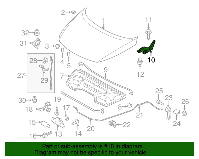 GENUINE Hood Hinge RIGHT PASSENGER Side for 2011-2016 Kia Sportage 791203W000
