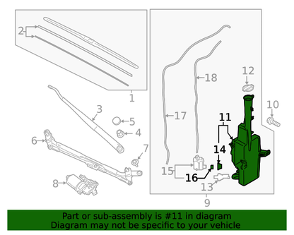 GENUINE OEM Windshield Washer Reservoir for 20-22 Hyundai Palisade 98611S8000