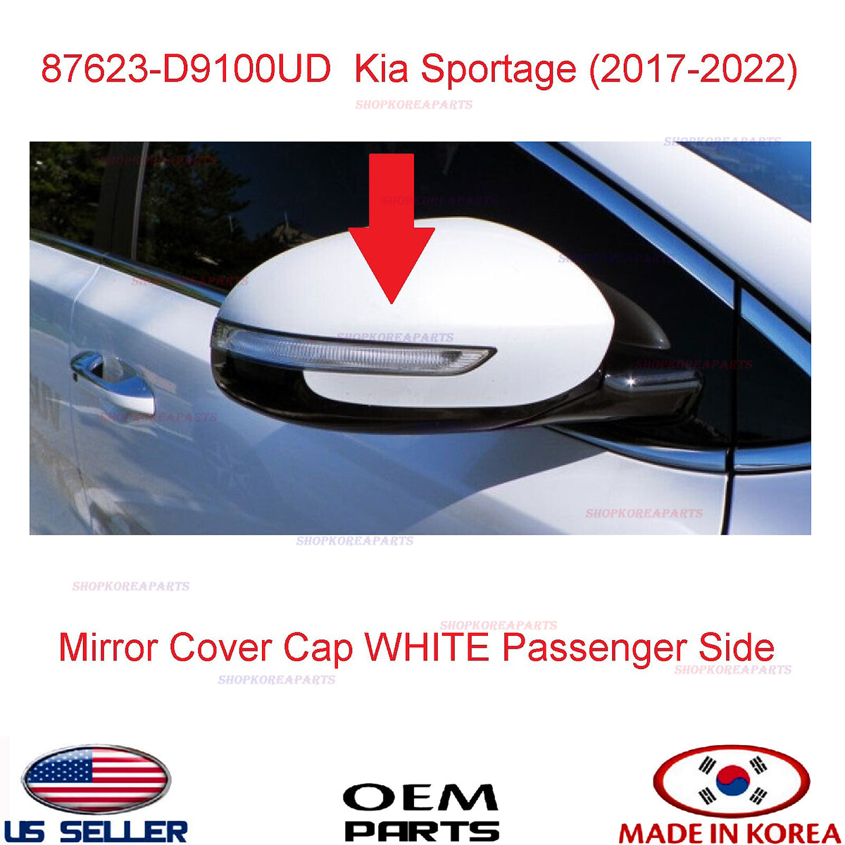 Genuine Mirror Cover Cap WHITE Passenger Side ⭐OEM⭐ KIA SPORTAGE 2017-2022