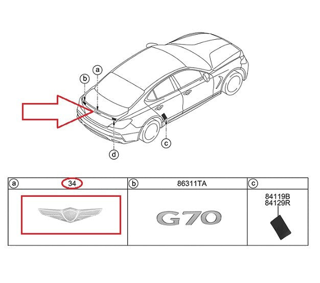 Genuine Rear Trunk Wing Emblem Tail Gate Wing Emblem OEM Genesis G70 2019-2021