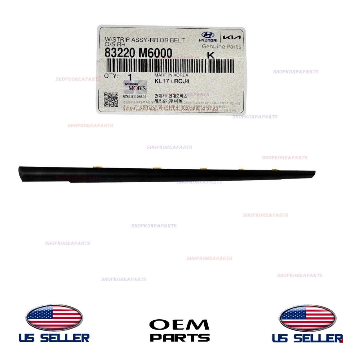 OEM Rear RIGHT Passenger Side Door Weatherstrip Molding BLACK 2019-24 Kia Forte