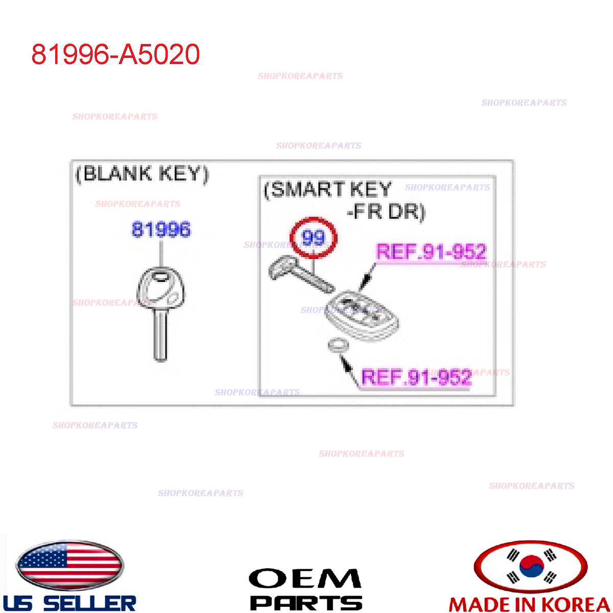 GENUINE Uncut Blade Blank Smart Remote Key ⭐OEM⭐ Elantra GT 2016-2017 81996A5020