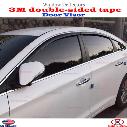 DOOR VISORS Chrome strip Smoke WINDOW VENT DEFLECTOR fits for SONATA 2015-2019