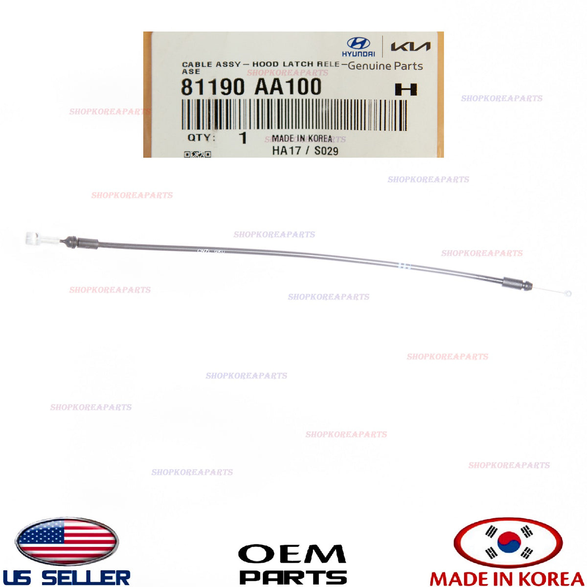 GENUINE Hood Latch Release Cable Front 2021-2025 Hyundai Elantra 81190-AA100