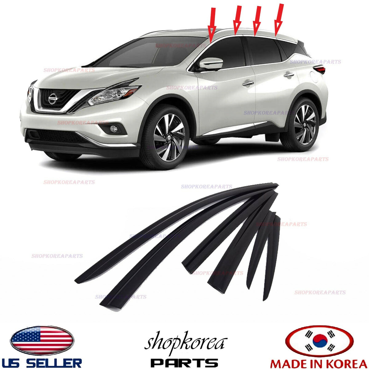 SMOKE DOOR VISOR VENT WINDOW DEFLECTOR fits NISSAN MURANO 2015-2021 ⭐set 6pcs⭐