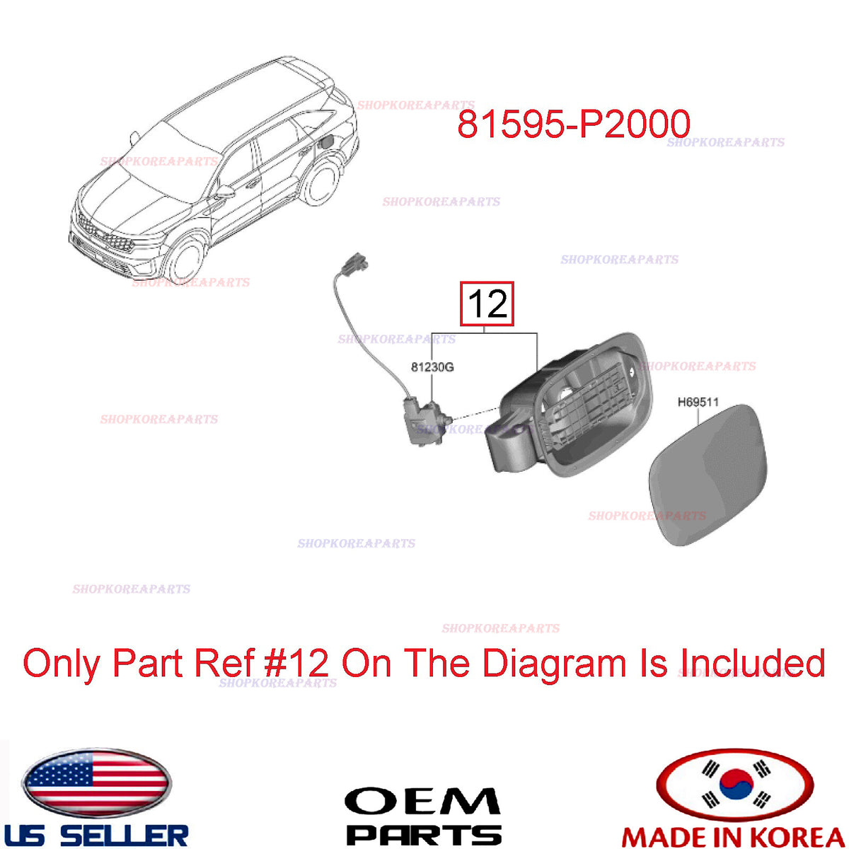 GENUINE OEM Fuel Filler Door Housing 2021–2025 Kia Sorento 81595-P2000