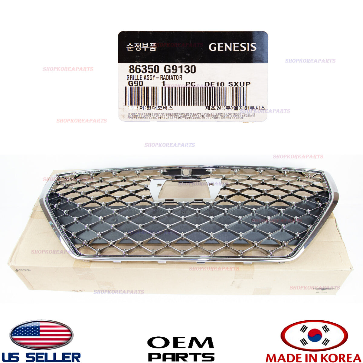 FRONT GRILLE ASSY RADIATOR GENUINE GENESIS G70 2019-2021 W/Hole Parking / camera