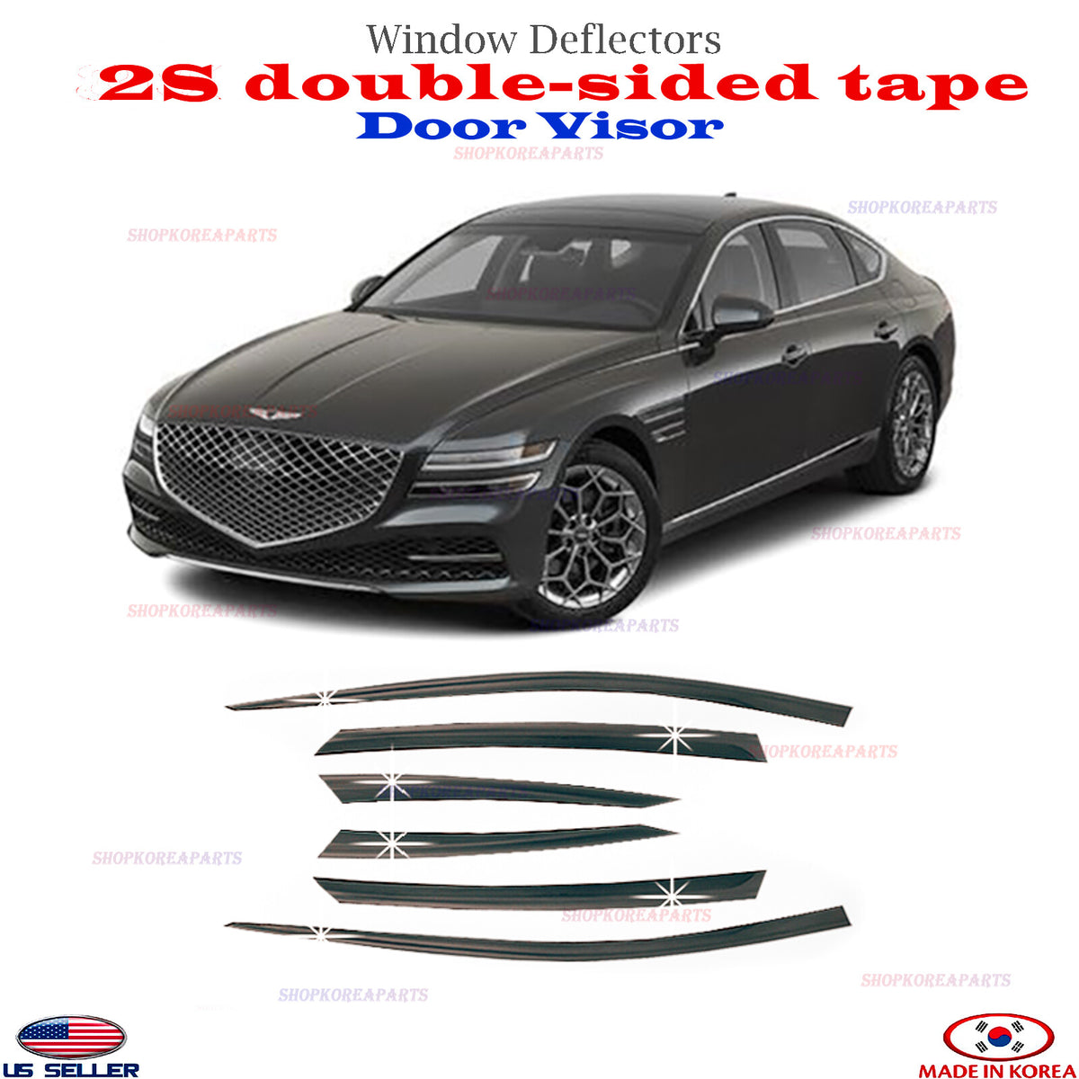 Black Window Door Visor Vent Shade Rain Guard fits Genesis G80 2021-2025 ⭐6pcs⭐