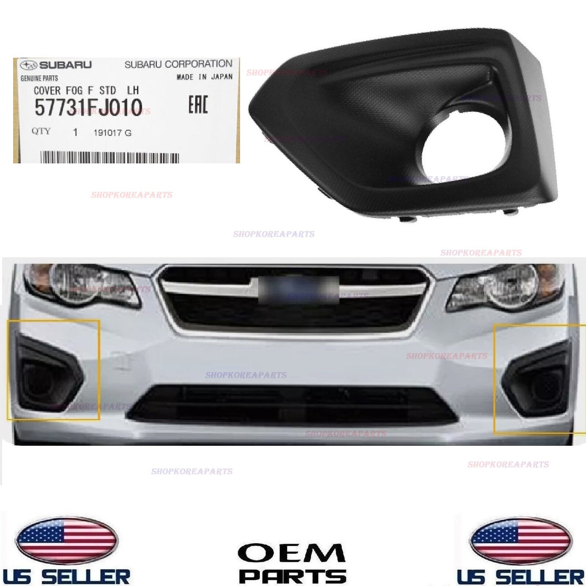 GENUINE Front Bumper Fog Lamp Bezel Cover LEFT Driver Side OEM Impreza 2012-2014