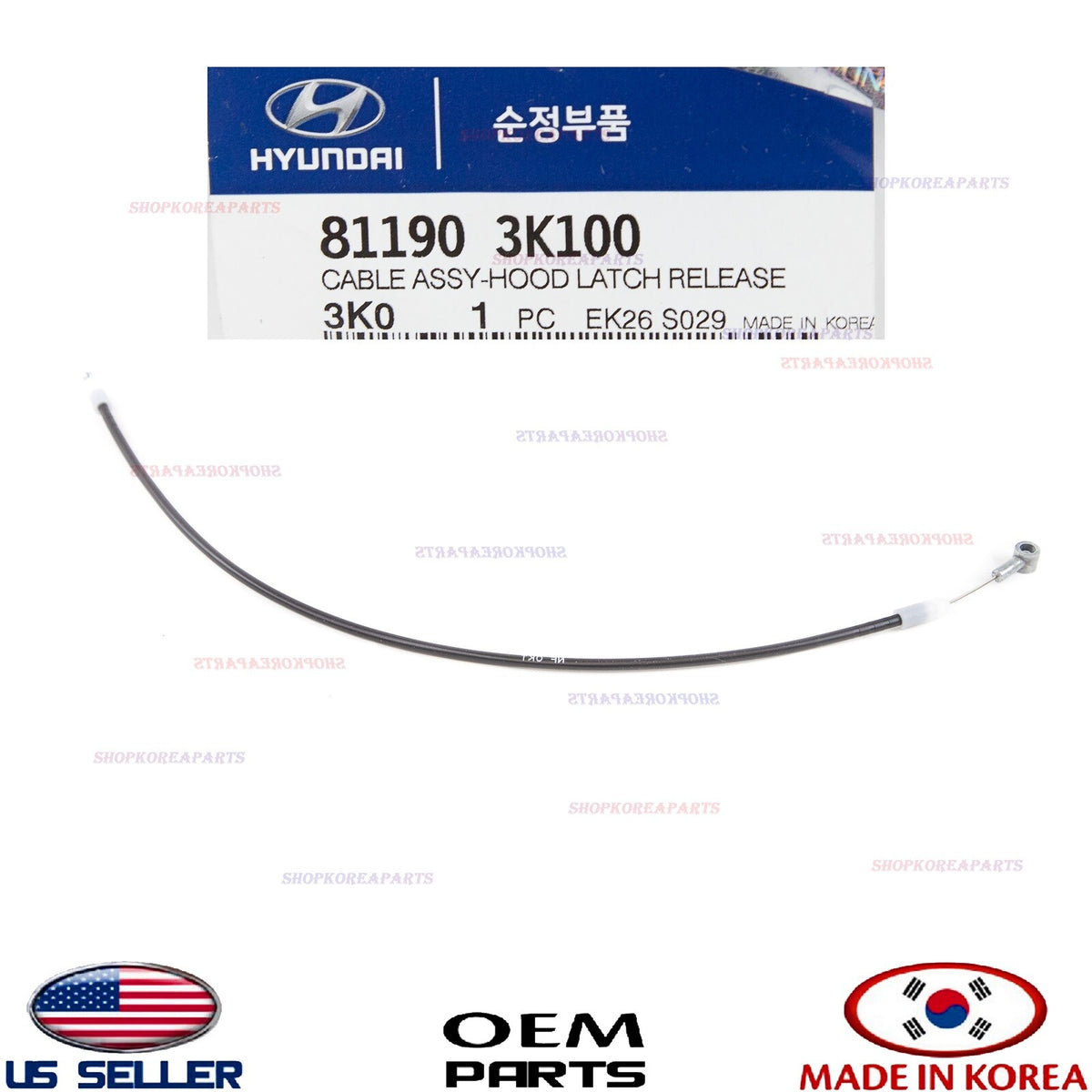 GENUINE Hood Latch Release Front Cable OEM Sonata 2006-2010 | Azera 2007-2011