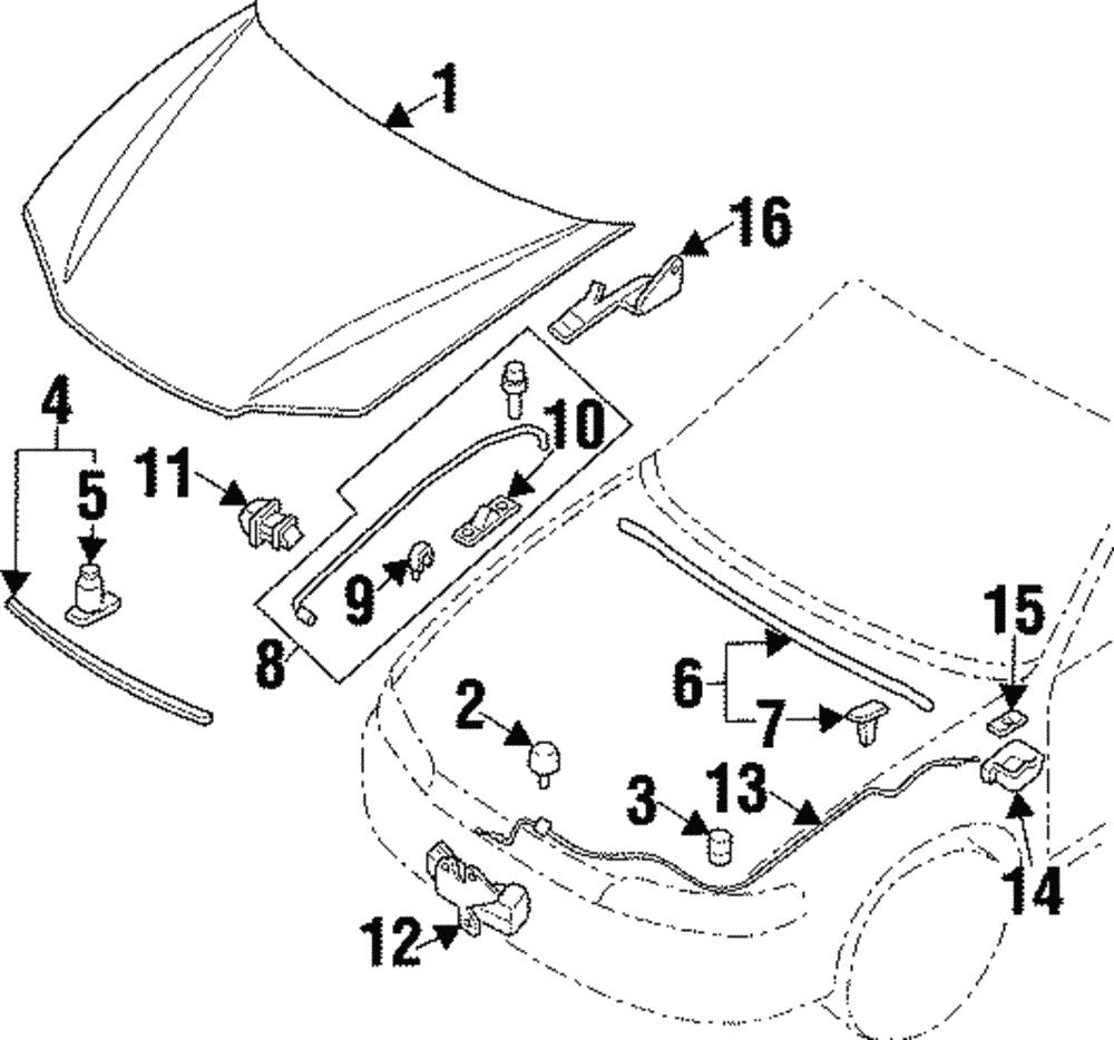 GENUINE OEM Hood Rear Weather Strip 1997-2002 Mitsubishi Mirage MR280225