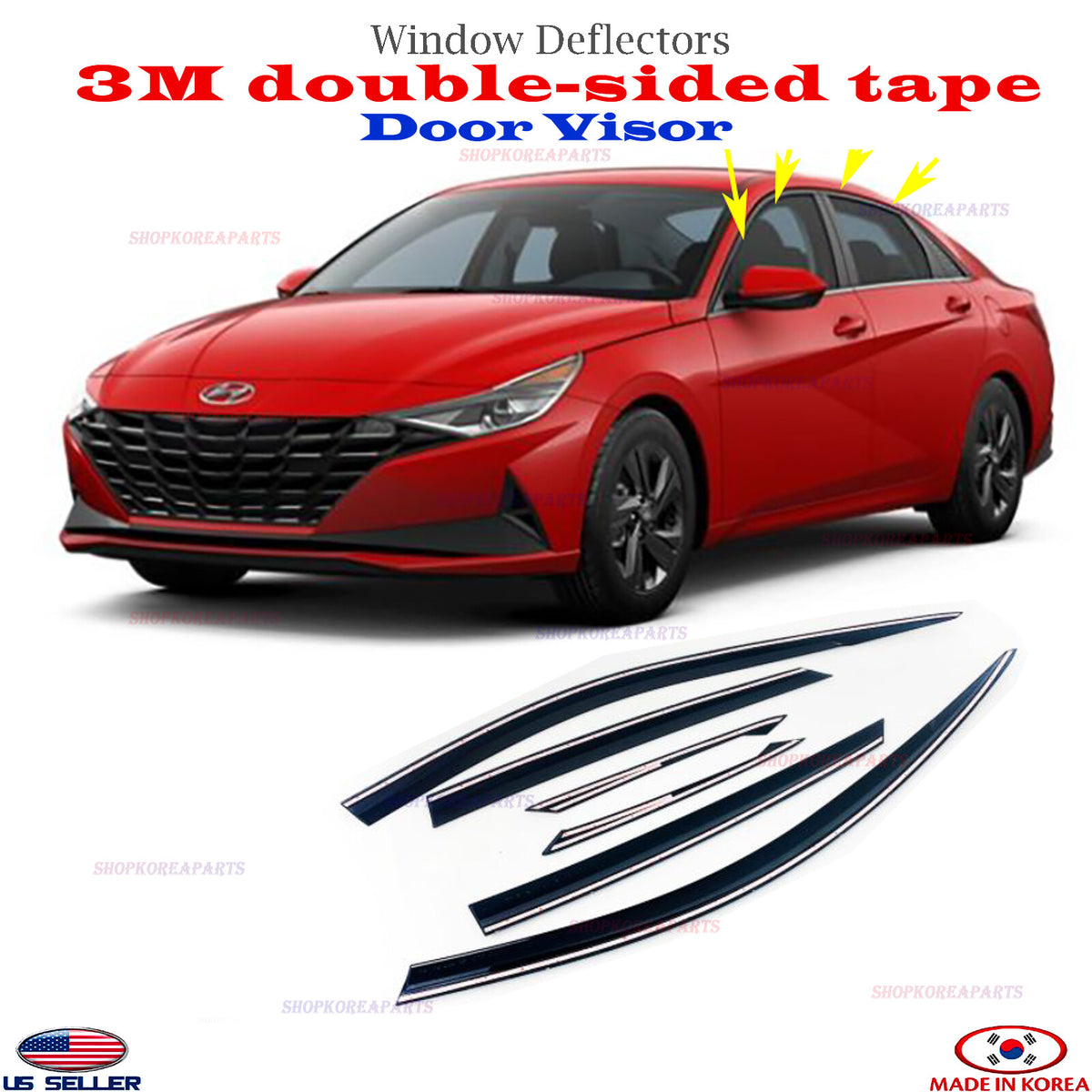 Door Visor Vent Shade Rain Window Guard DEFLECTOR fits for Elantra 2021 + ⭐6pcs⭐