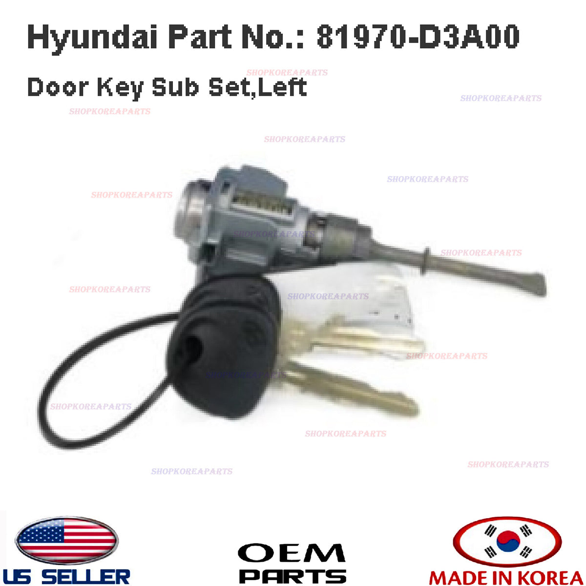 GENUINE OEM Front Left Door Lock Cylinder & Key Set 2016–2021 Hyundai Tucson