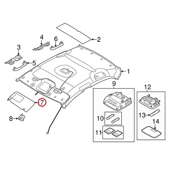 SUN VISOR right PASSENGER SIDE GRAY GENUINE HYUNDAI ELANTRA SEDAN 2014-2016