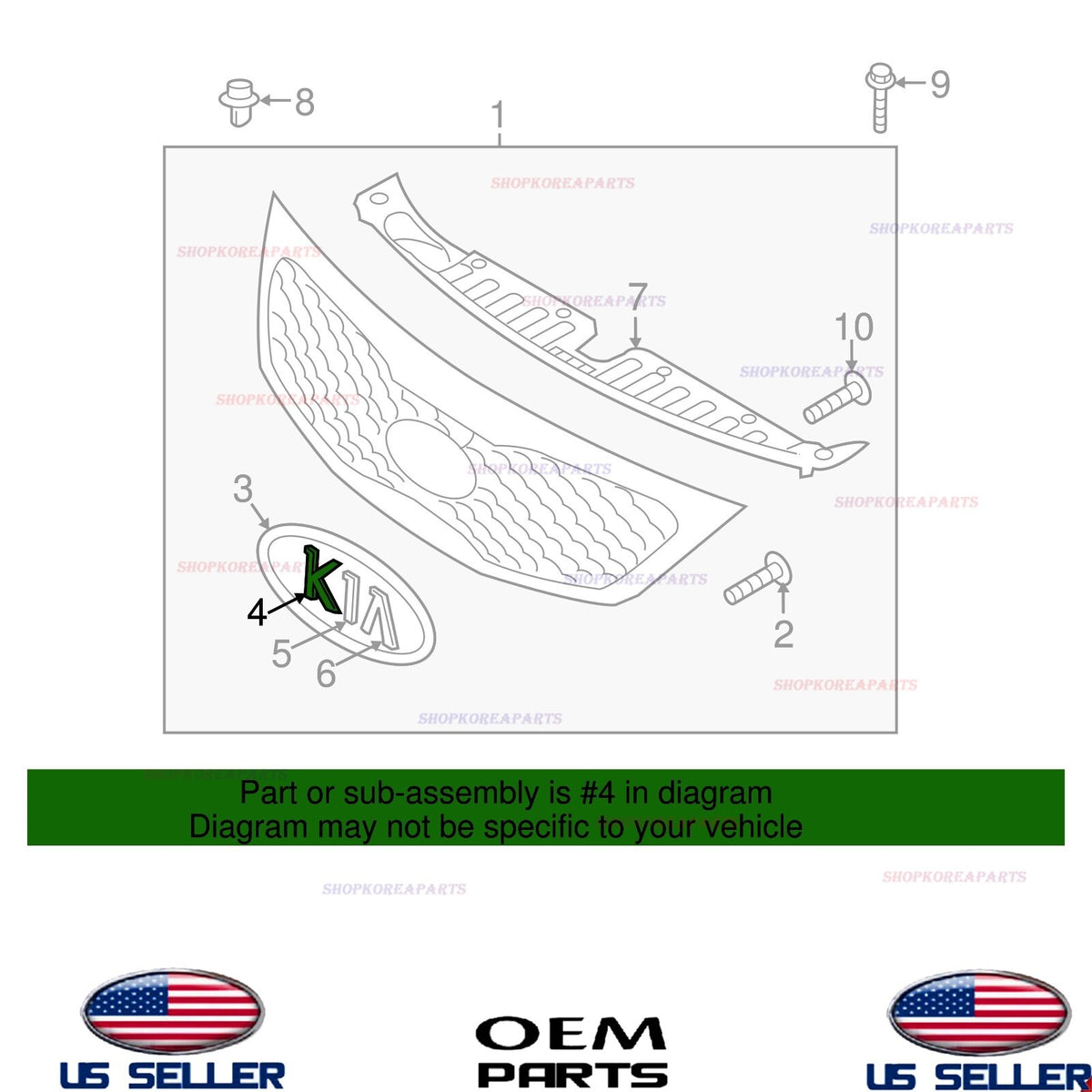 GENUINE OEM Front Grille "K" Emblem 2011-2013 Kia Sorento 86354-2P000