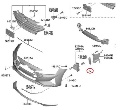 FRONT BUMPER Air Grille Curtain RIGHT GENUINE ELANTRA SEDAN 2019-2020 86562F2AA0