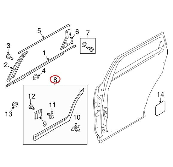 Rear Door Lower Molding Left Driver Side w/Chrome Garnish OEM Sorento 2016-2020