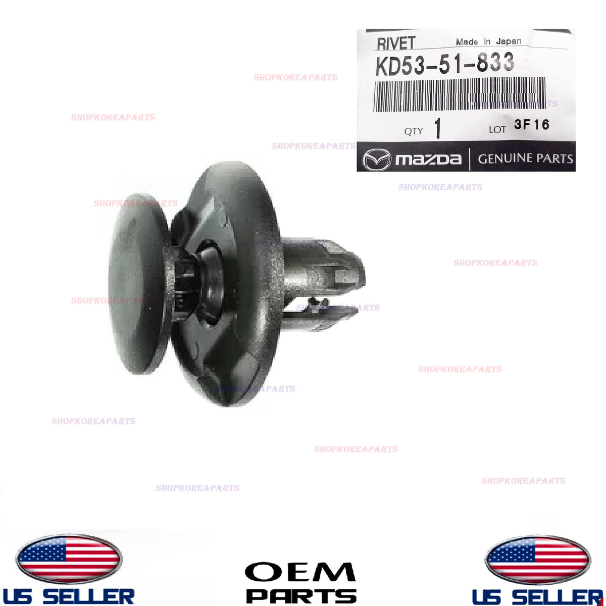GENUINE OEM Rear Deflector Mud Shield Rivet Fastener Various Mazda KD53-51-833