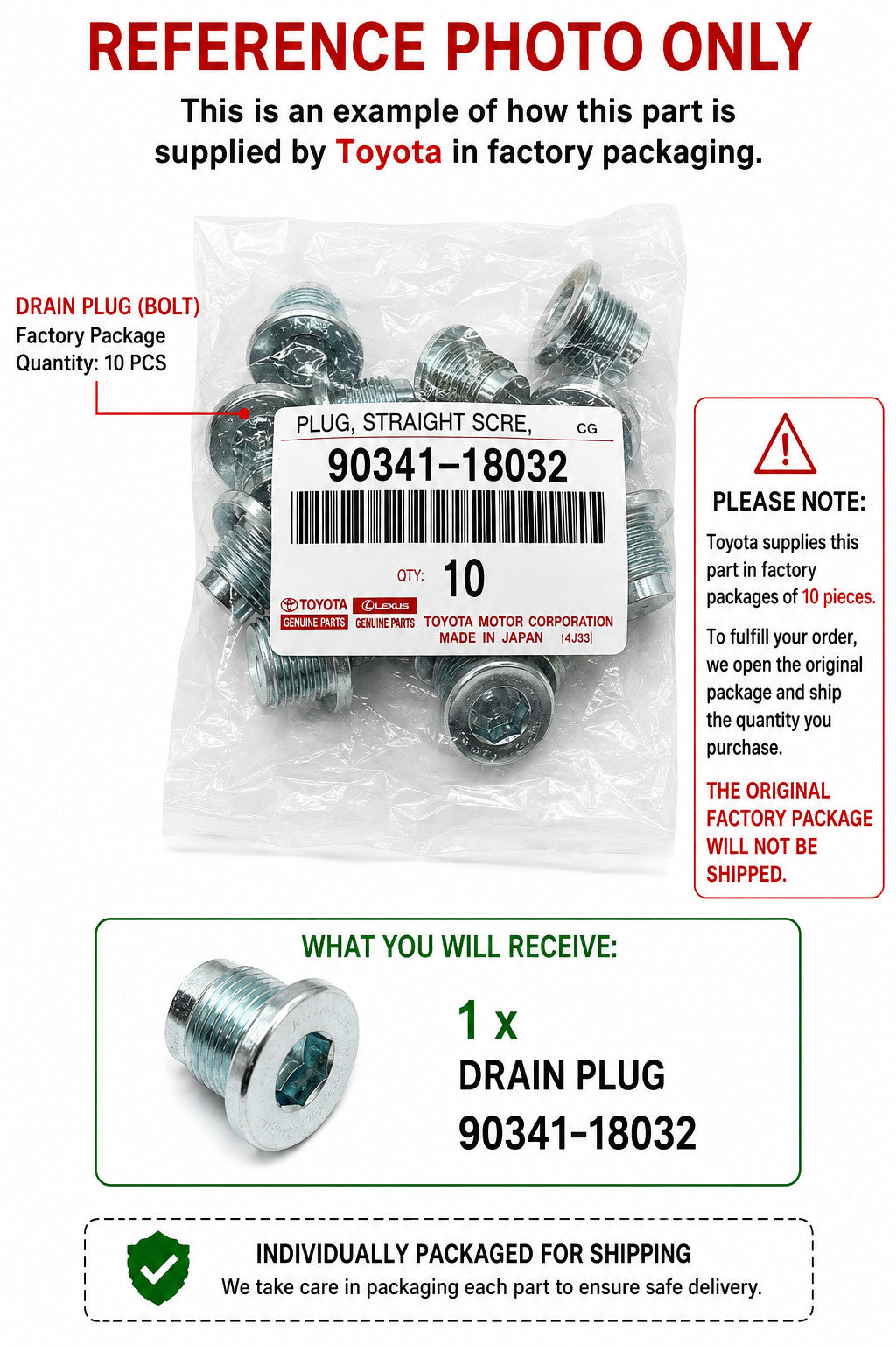 GENUINE OEM Front Differential Filler Plug 1996-2025 Toyota Lexus 90341-18032