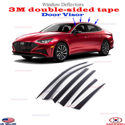 DOOR VISORS Chrome strip Smoke WINDOW VENT DEFLECTOR fits for SONATA 2020-2024