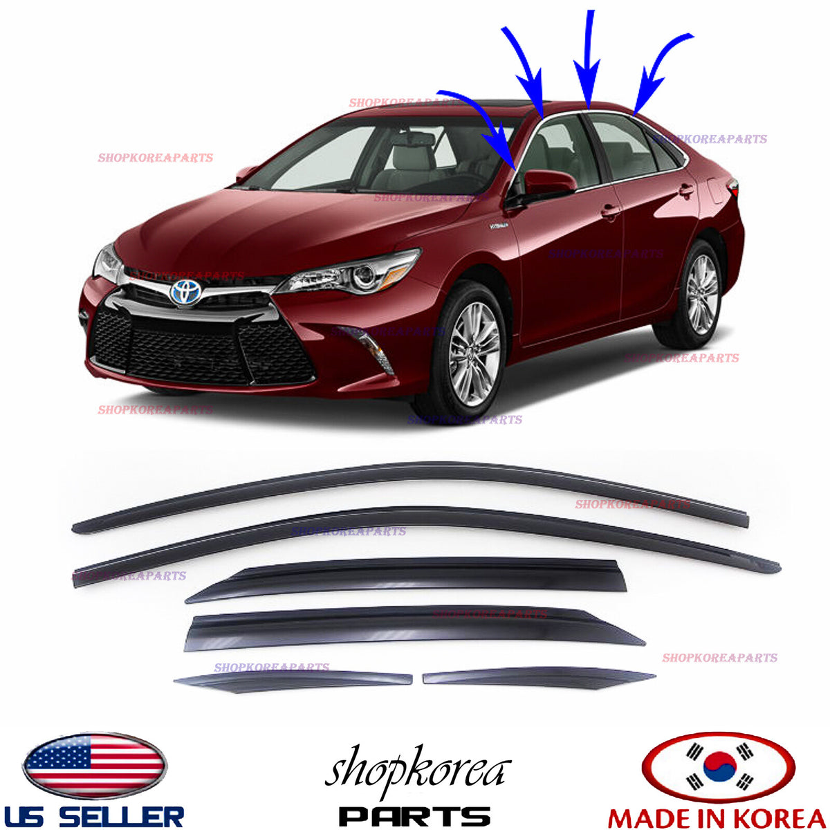 NEW SMOKED DOOR VISOR WINDOW VENT DEFLECTOR 6PCS !! fits TOYOTA CAMRY 2015-2017