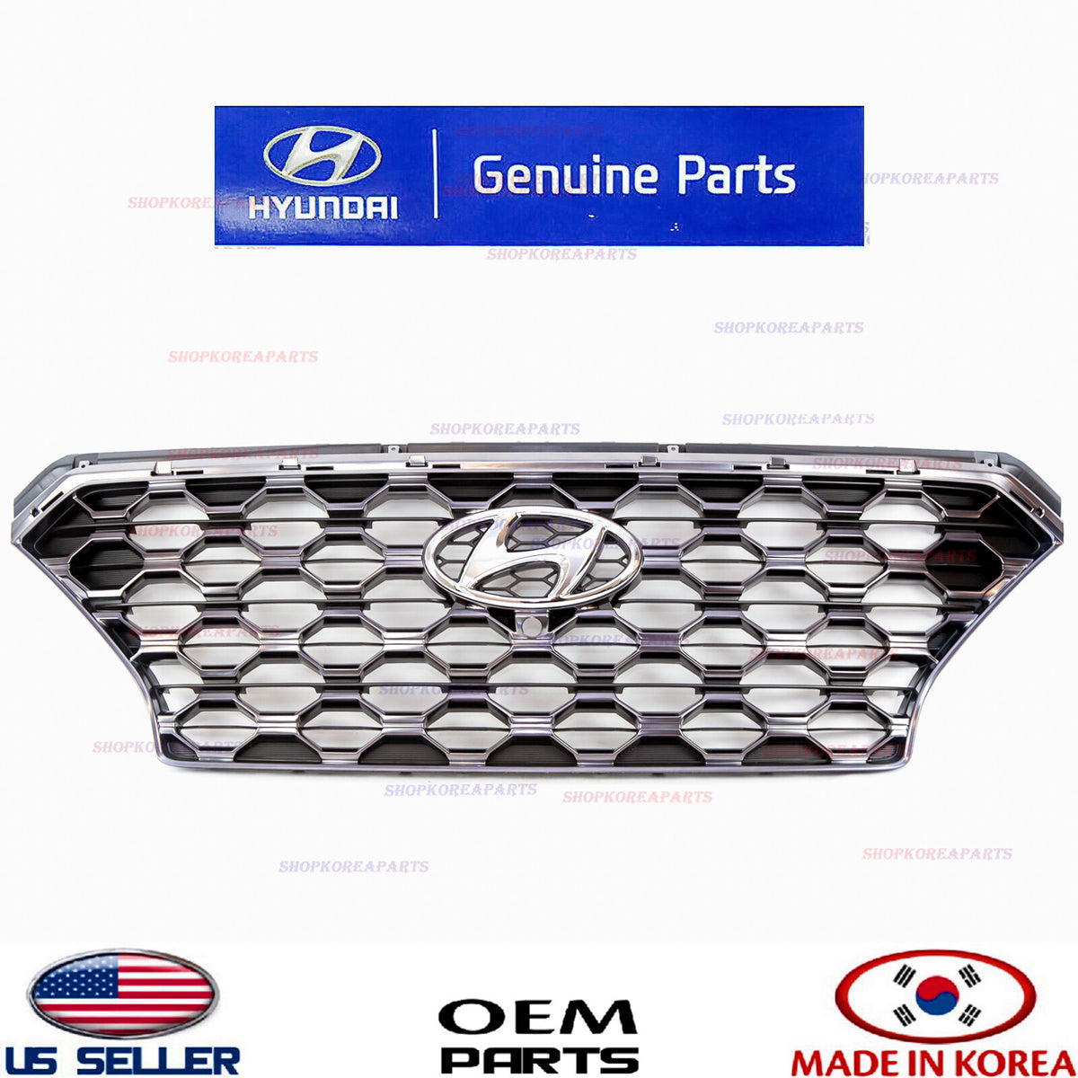 GRILLE RADIATOR FRONT satin chrom ⭐OEM⭐ HYUNDAI SANTA FE 2019-2020 w/Hole Camera