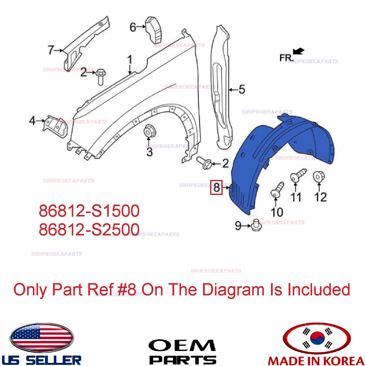 GENUINE OEM Fender Liner Front RIGHT Passenger Side 2021-2023 Hyundai Santa Fe