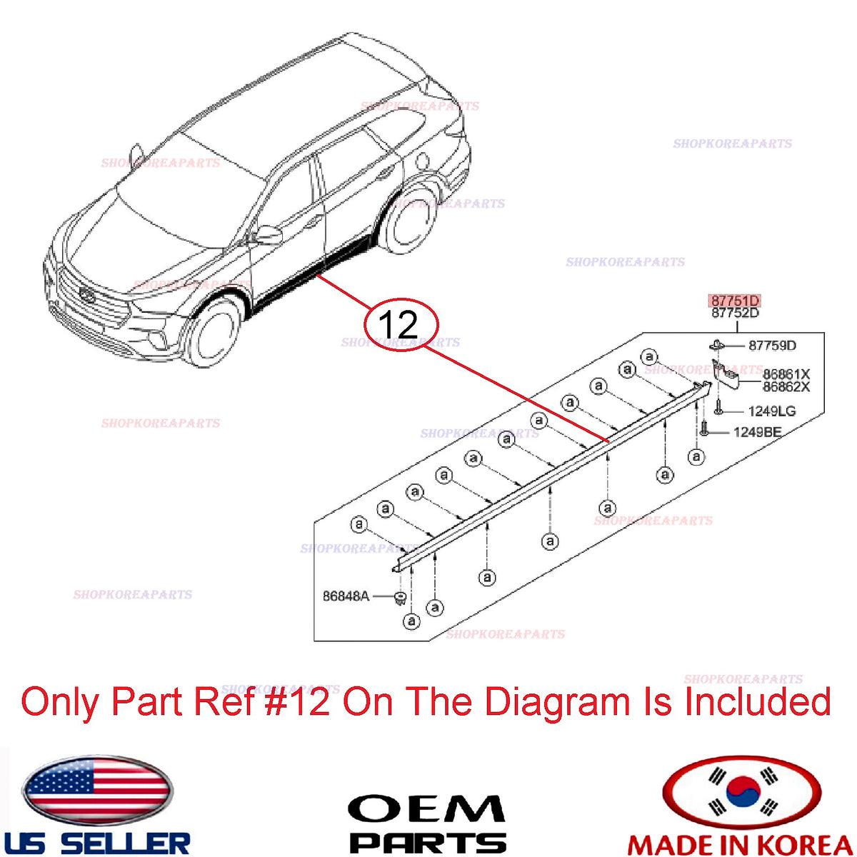 GENUINE Rocker Molding Sill RIGHT Passenger Side OEM⭐ HYUNDAI SANTA FE XL 13-18