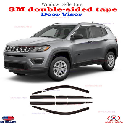 SMOKED DOOR VISOR WINDOW VENT DEFLECTOR ⭐6pcs⭐ fits for Jeep Compass 2017-2024