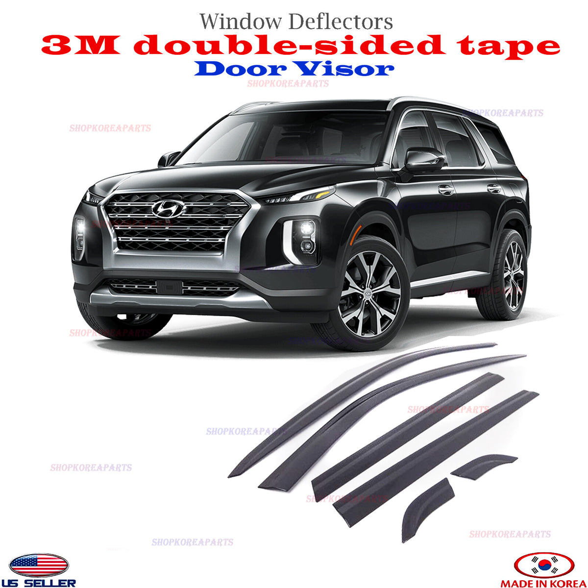 DOOR VISOR WINDOW WIND VENT DEFLECTOR fits HYUNDAI PALISADE 2019-2025 ⭐6pcs⭐