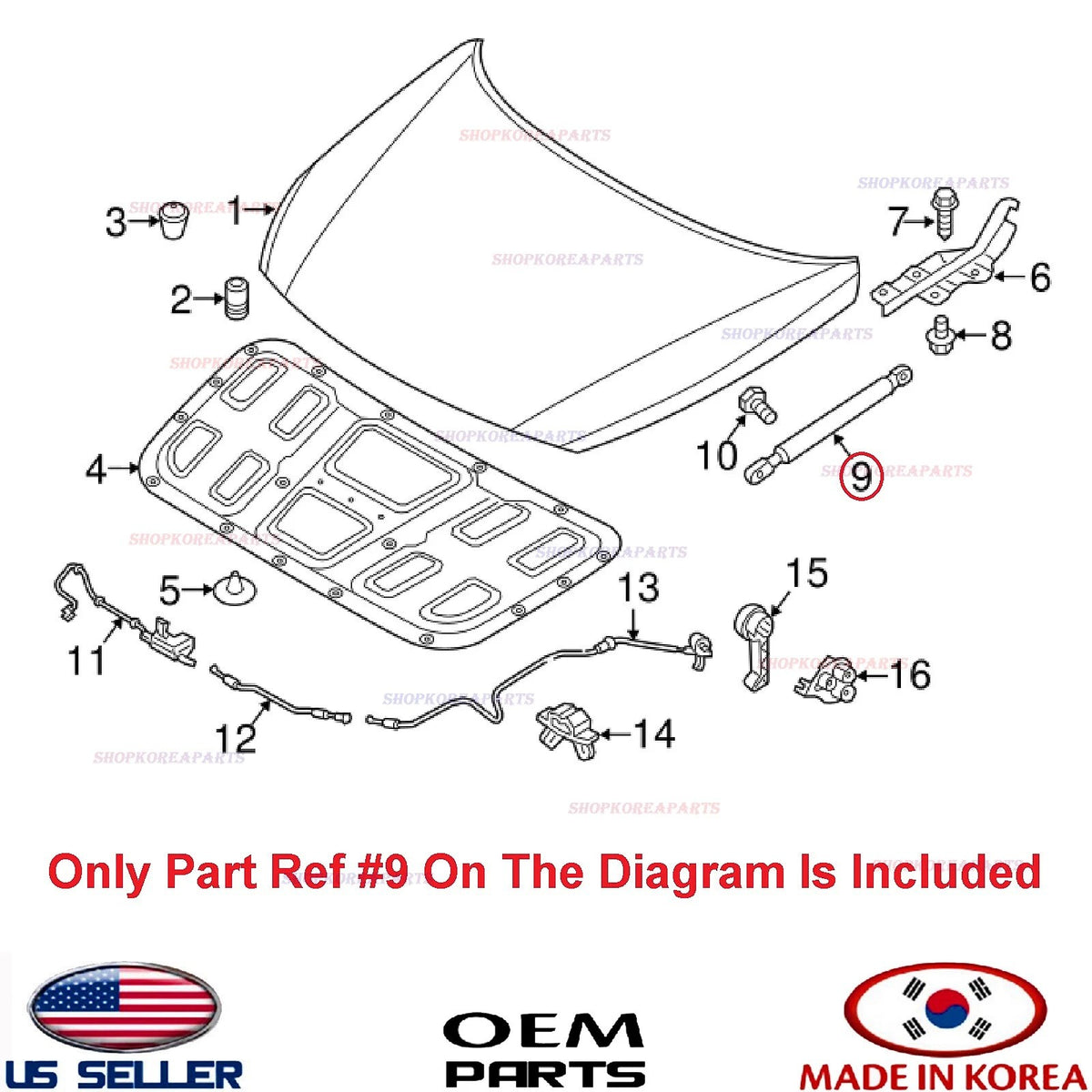 1pcs GENUINE Hood Lifter Support Strut RIGHT Passenger Side SONATA 2018-2019