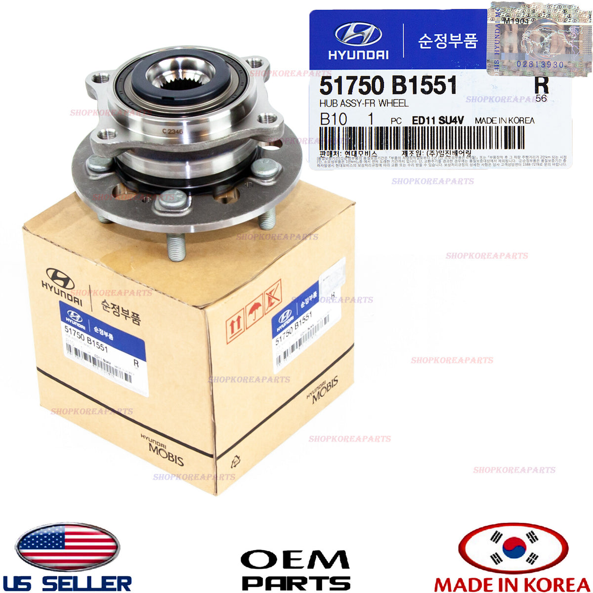 WHEEL HUB & BEARING FRONT GENUINE G80 GENESIS 3.8L 4WD 2015-2017 51750B1551