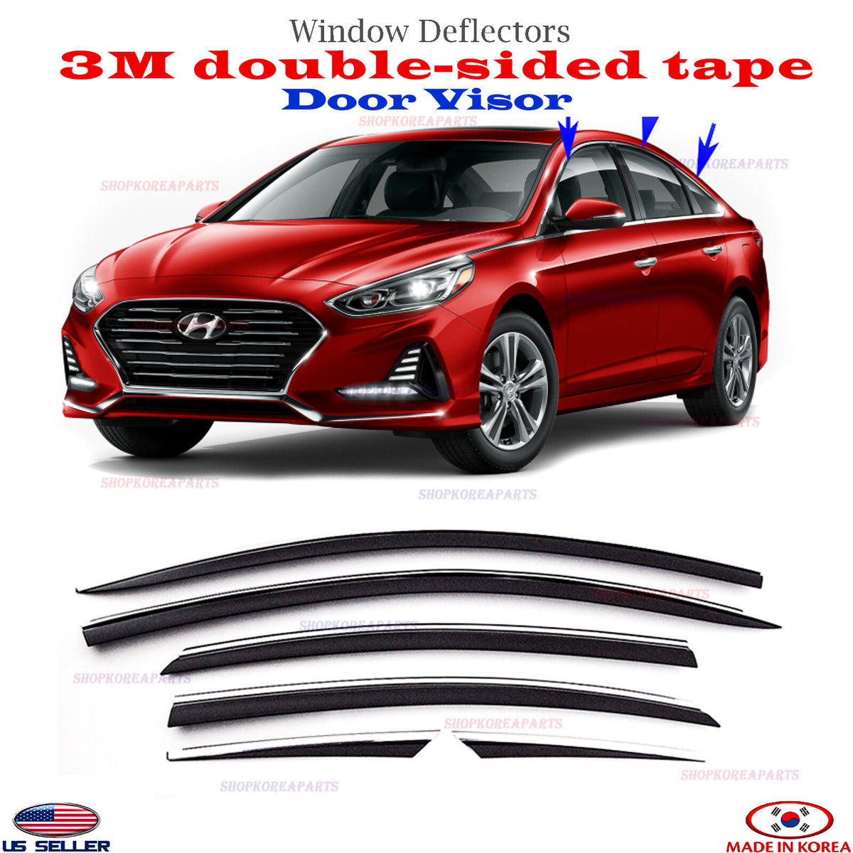 DOOR VISORS Chrome strip Smoke WINDOW VENT DEFLECTOR fits for SONATA 2015-2019