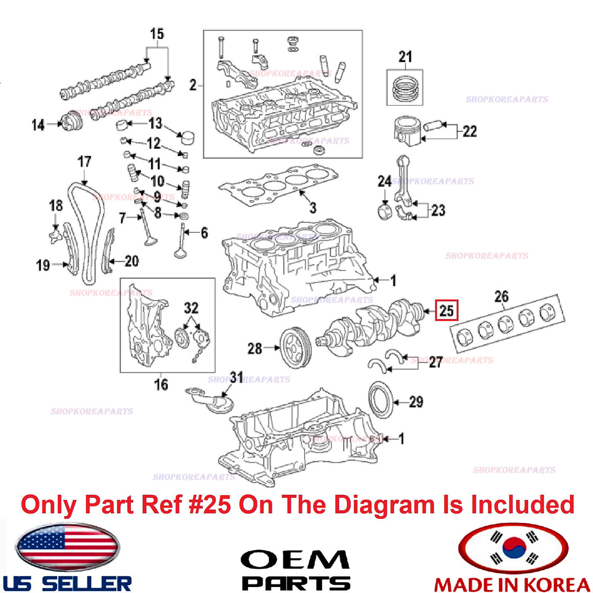 GENUINE OEM Engine Crankshaft 1.6L Turbo Hyundai Kia See Compatibility