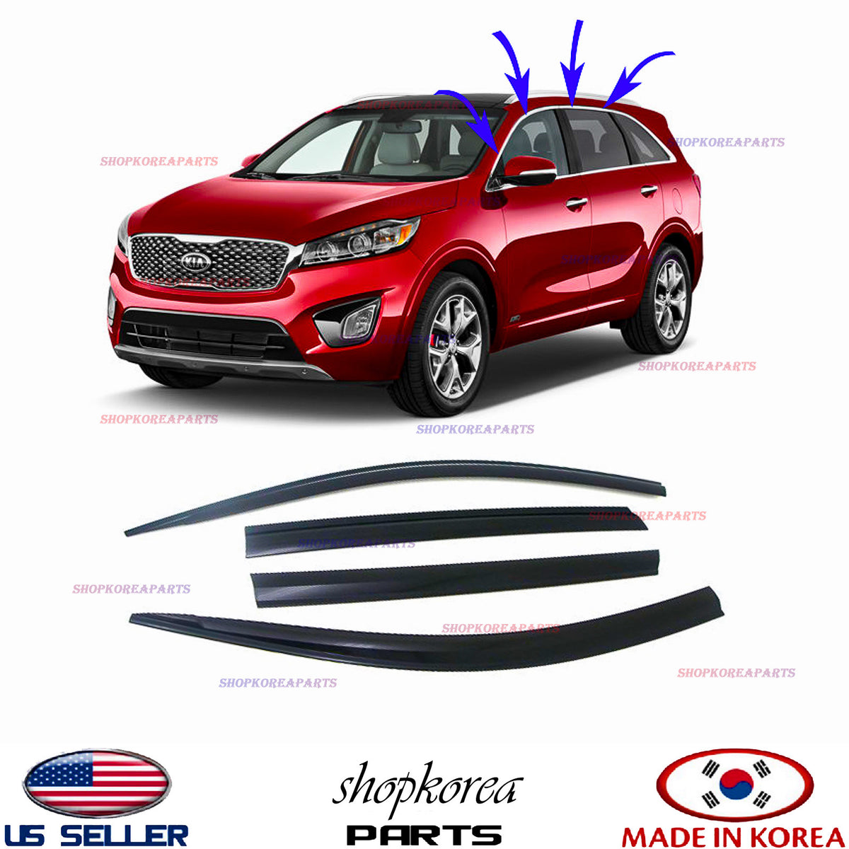 SMOKED DOOR VISOR WINDOW SUN WIND VENT DEFLECTOR 4 PC fits KIA SORENTO 2016-2020